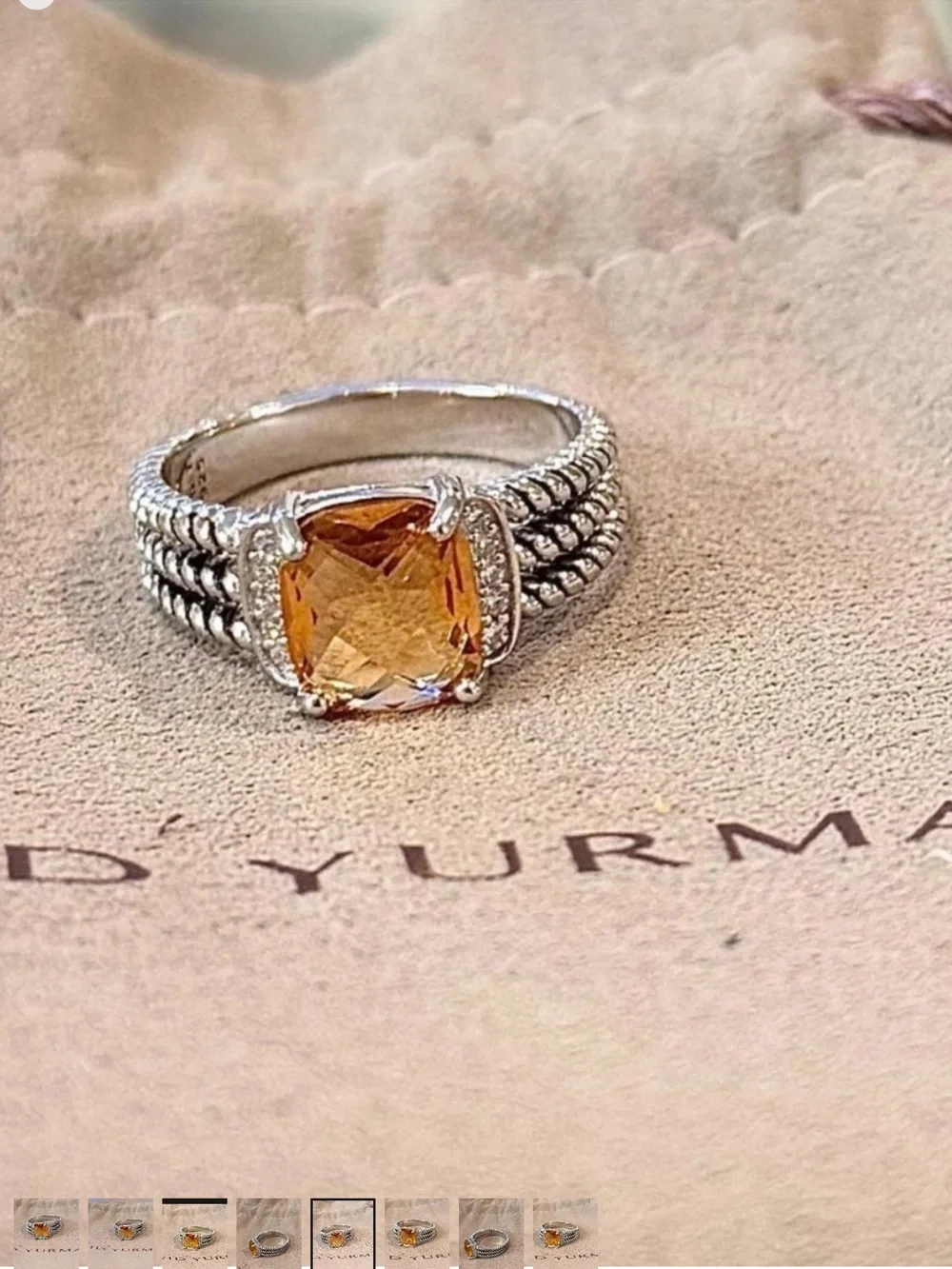 David Yurman Sterling Silver Citrine & Diamond Wheaton Ring Size 8